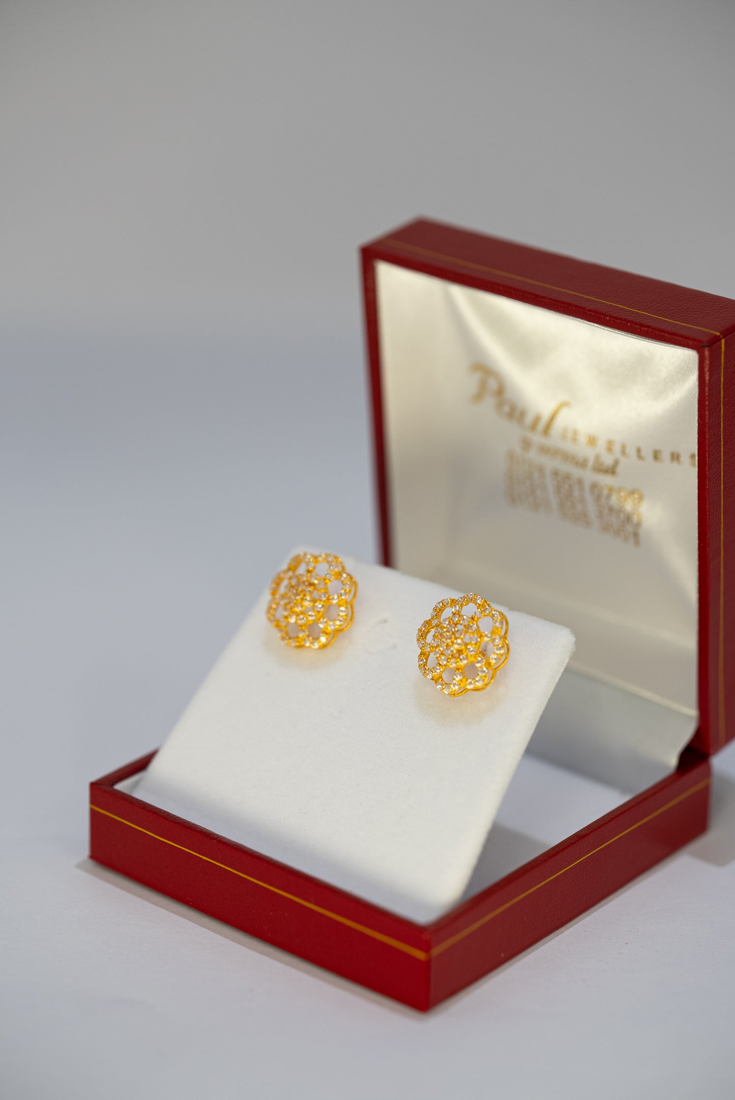 22ct Gold Floral Stud Earrings with CZ Stones
