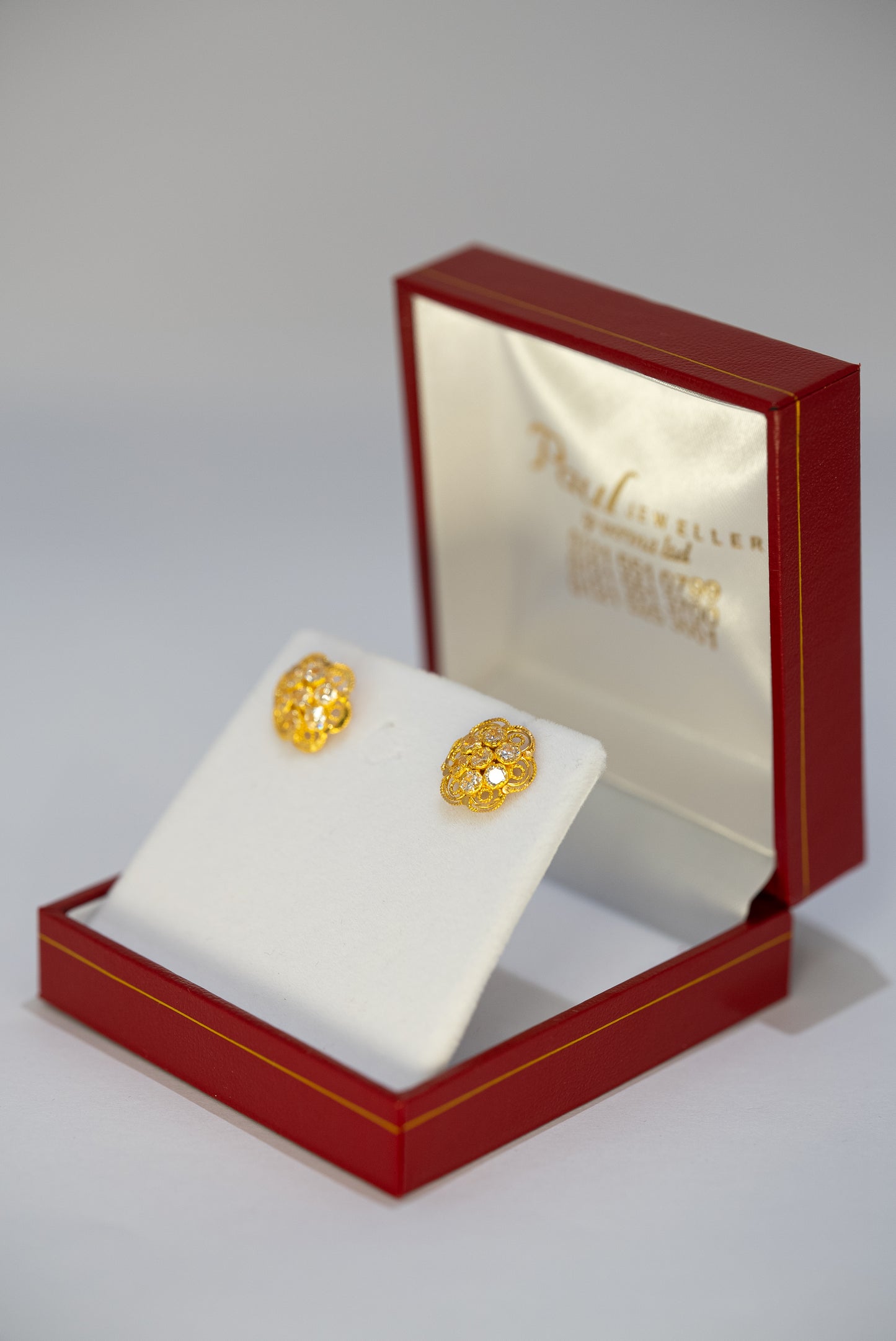 22ct Gold Stud Floral Earrings with CZ Stones