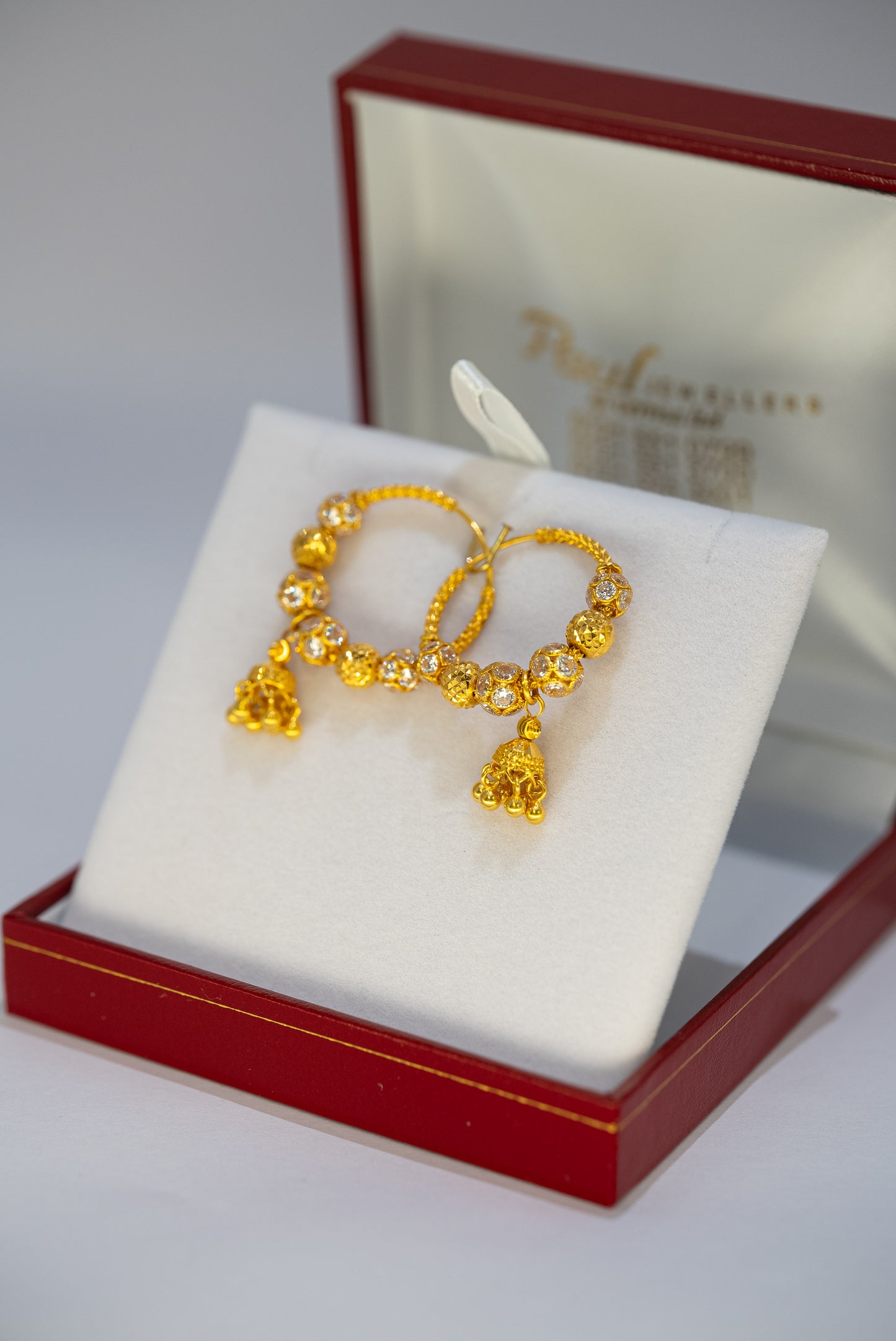 22ct Gold Hoop Earrings with Jhumki-Style Beading