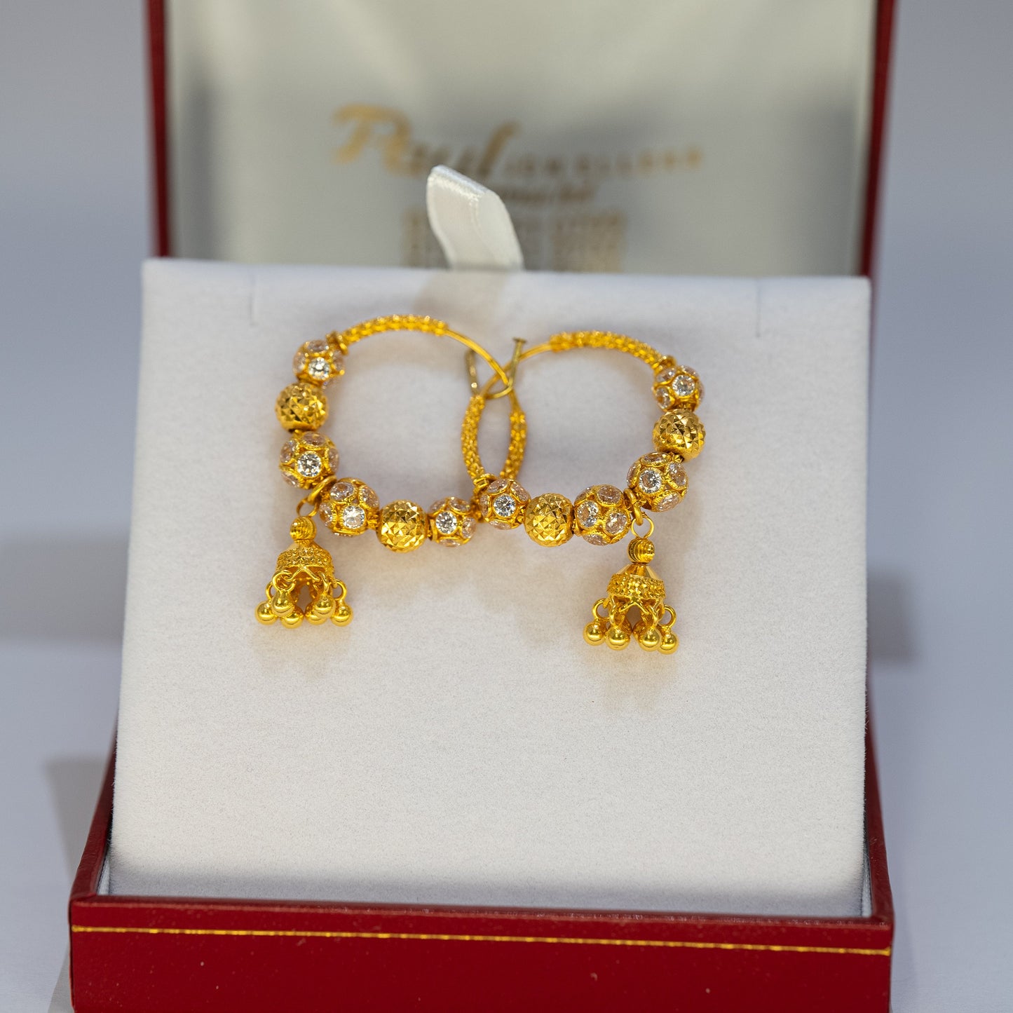 22ct Gold Hoop Earrings with Jhumki-Style Beading