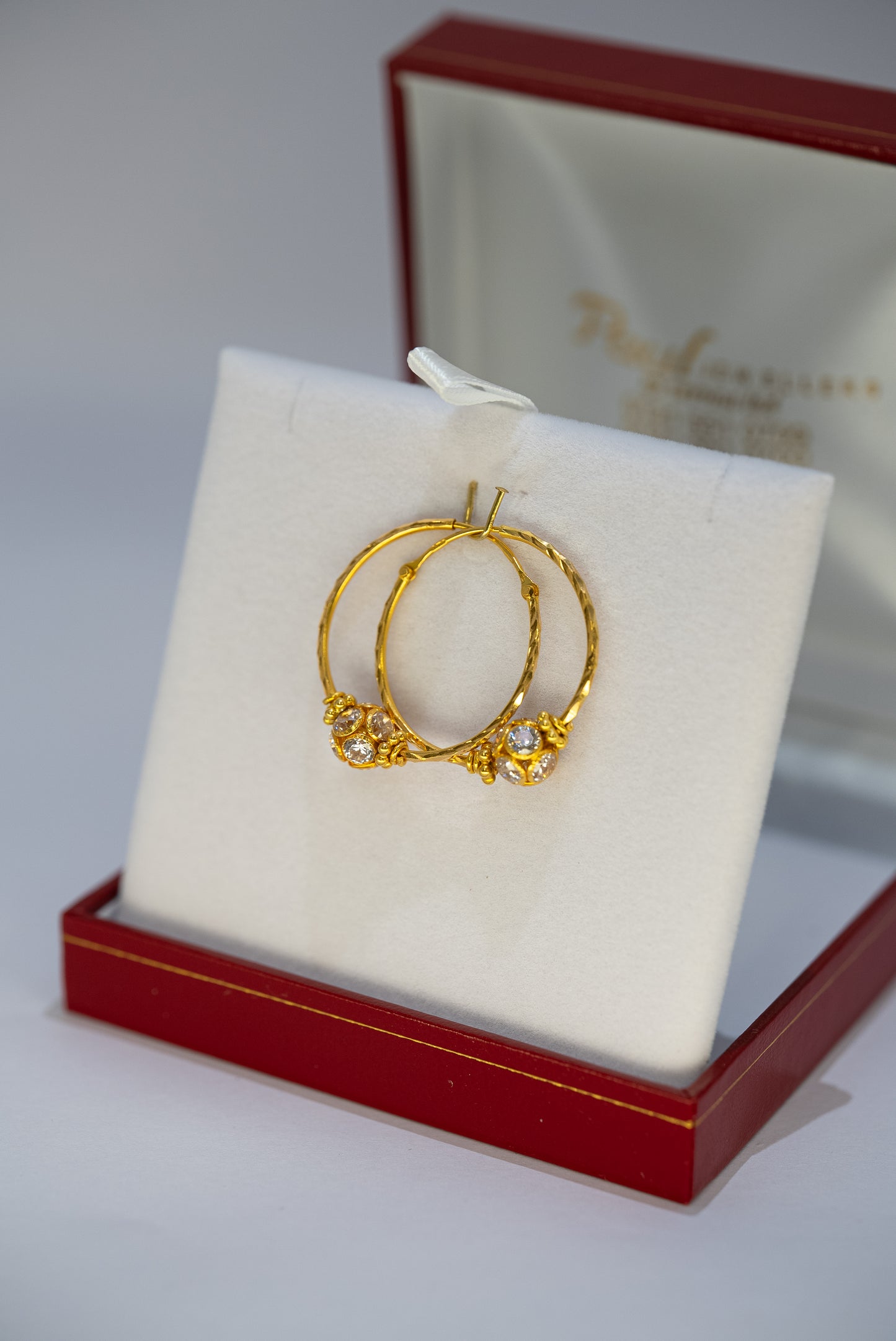22ct Gold Twist Hoop Earrings with CZ stone detailing