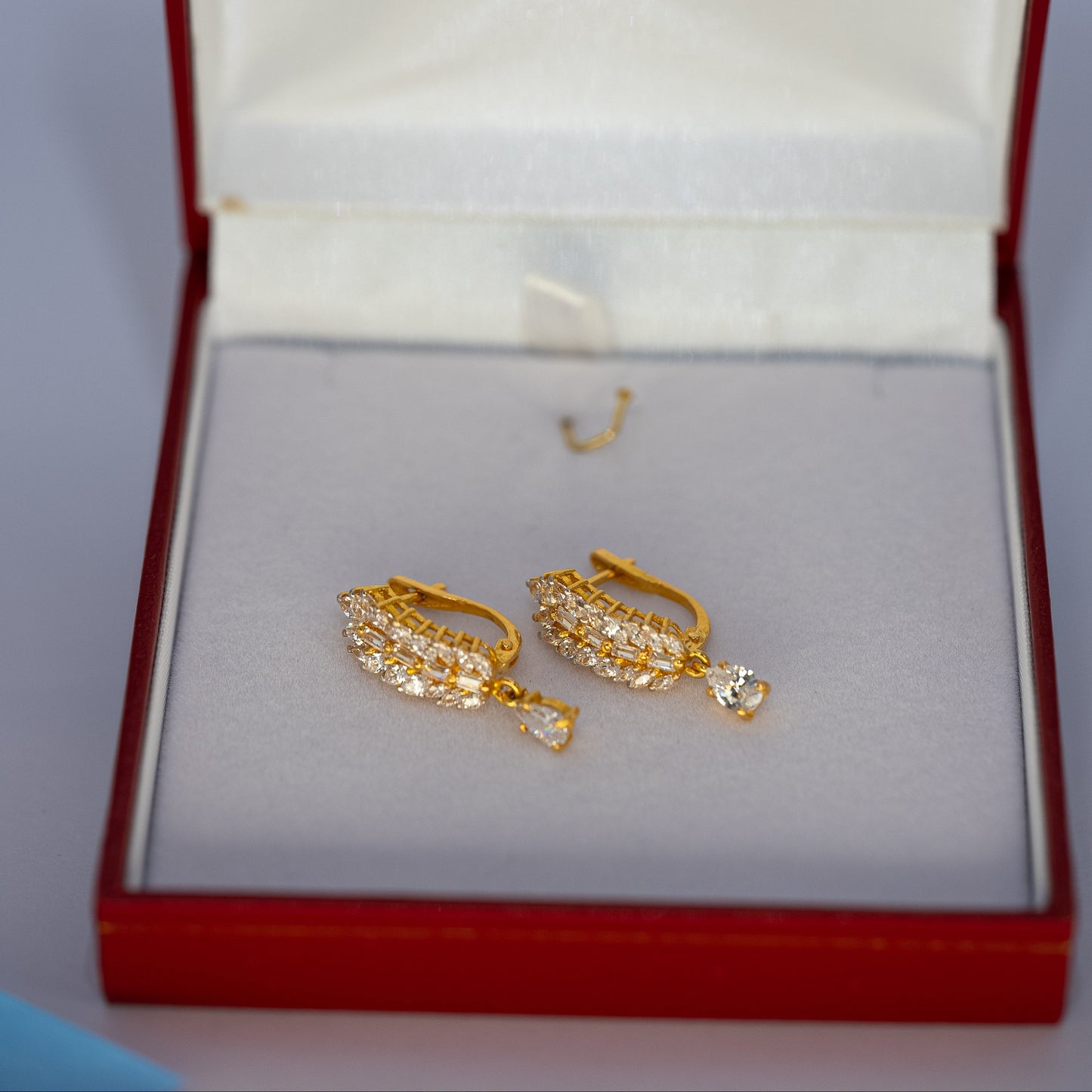 22ct Gold Drop Earrings with Double Row CZ Stones