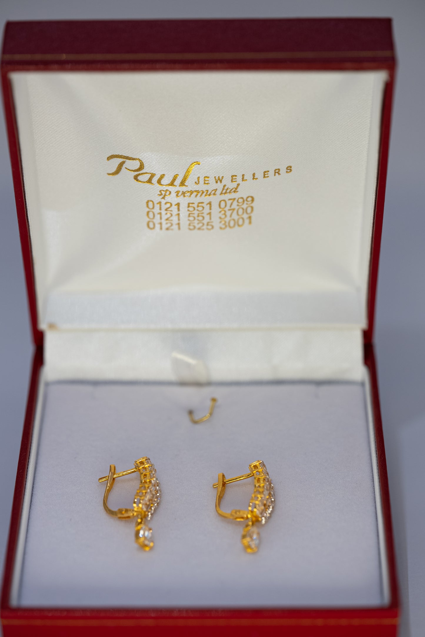 22ct Gold Drop Earrings with Double Row CZ Stones