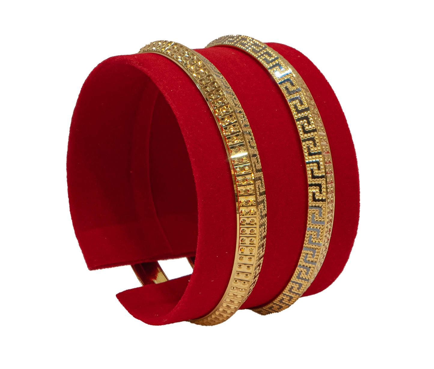 Two Gold Bangles with Greek Key Design
