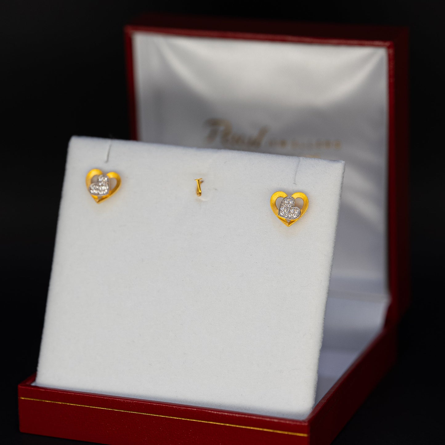 22ct Gold Heart Stud Earrings with CZ Centre