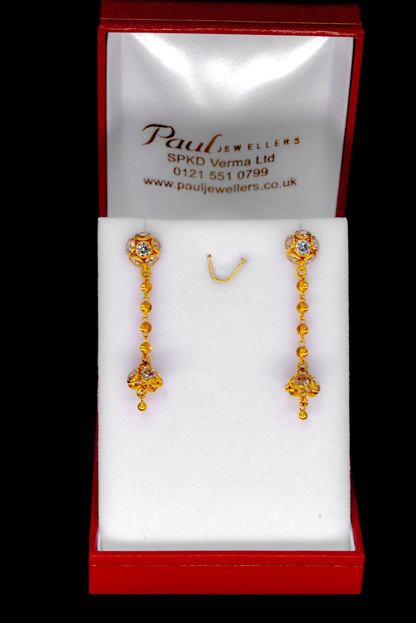 22ct Gold Beaded Jhumki Drop Earrings with CZ