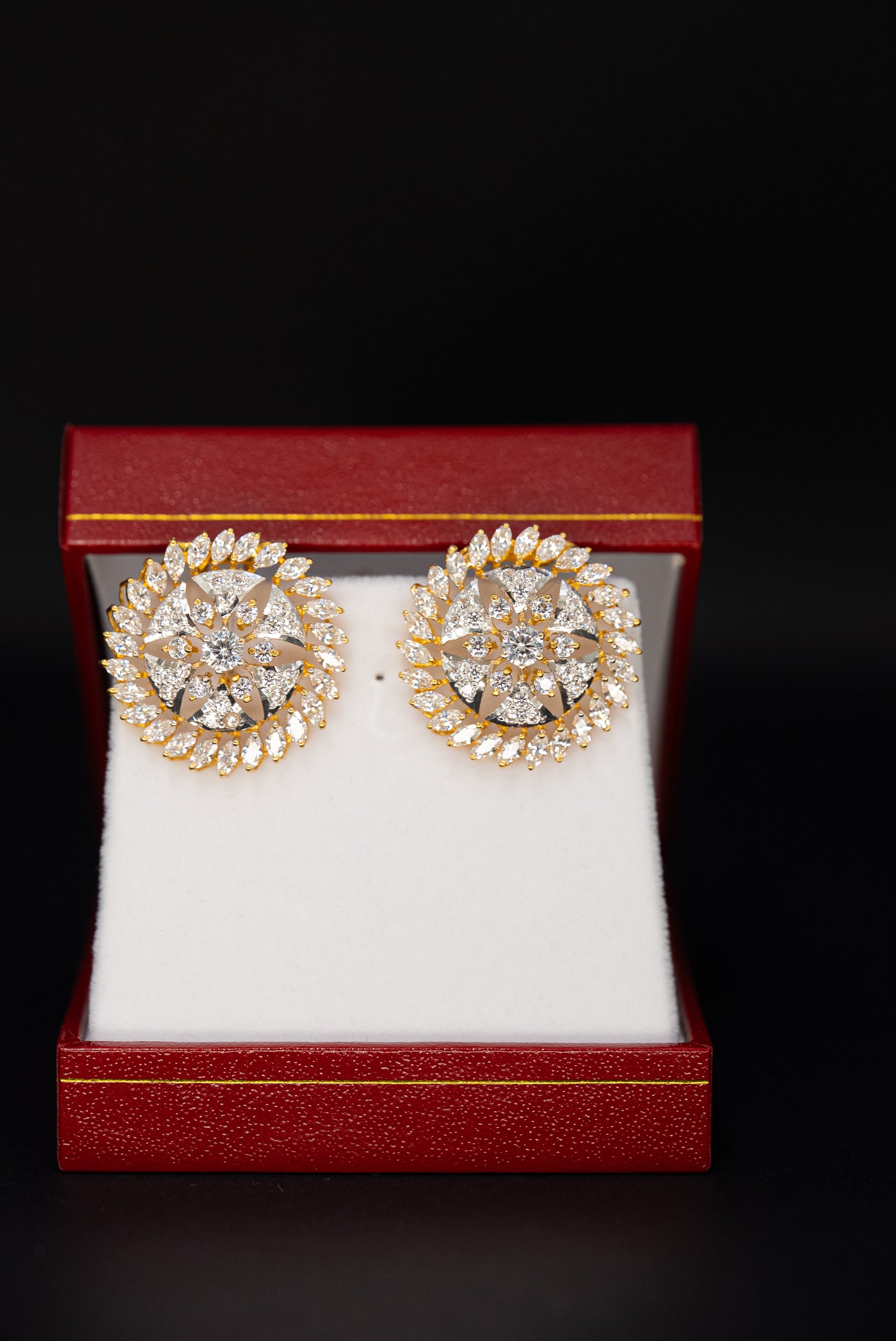 Large 22ct Gold CZ Floral Stud Earrings