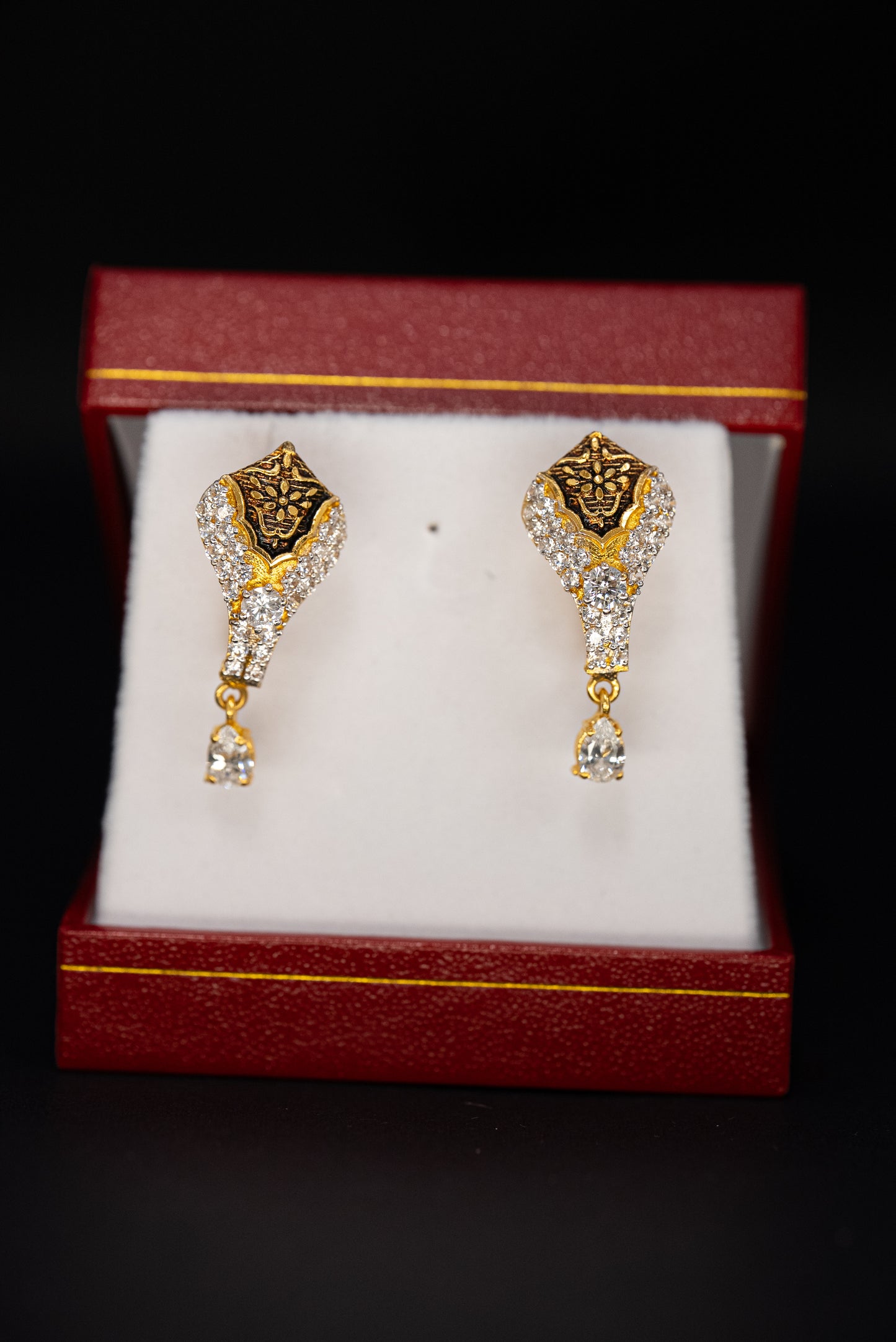 22ct Gold CZ Drop Earrings with Antique Detailing