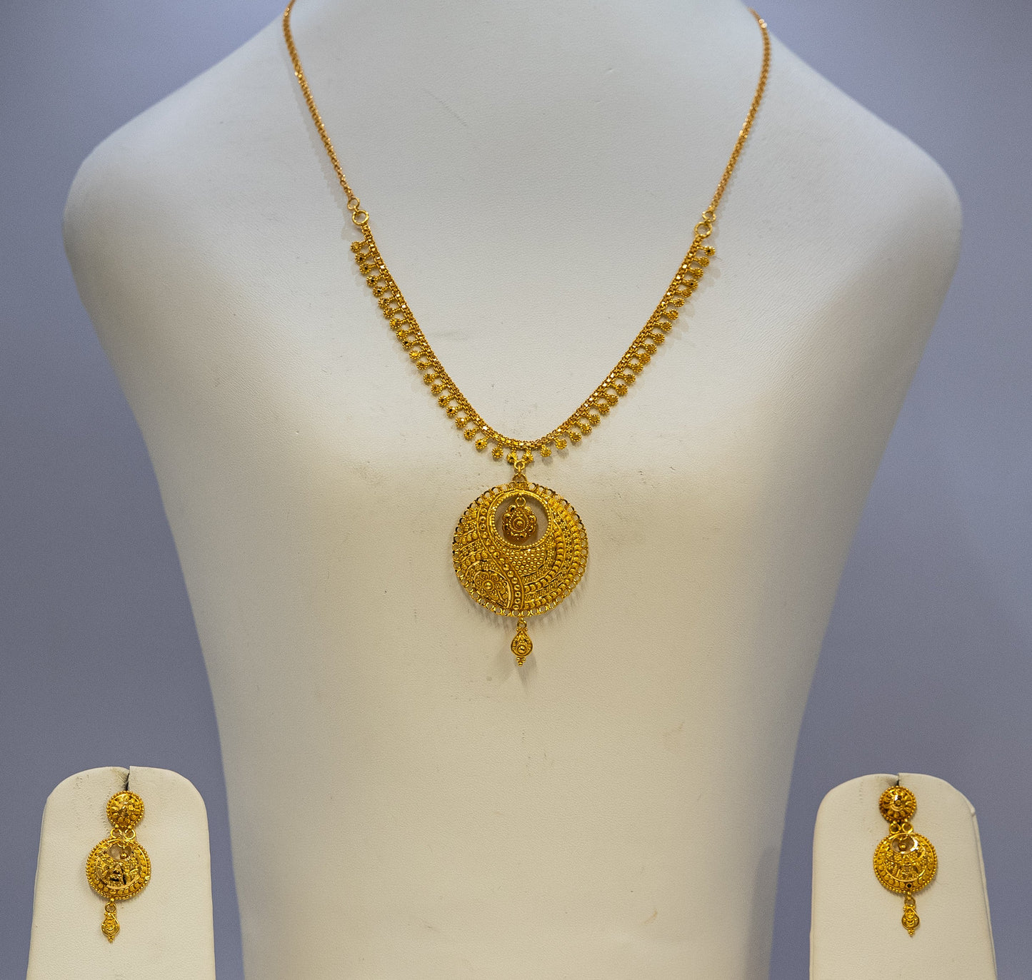 Gold Wedding Set with Sunburst Pendant