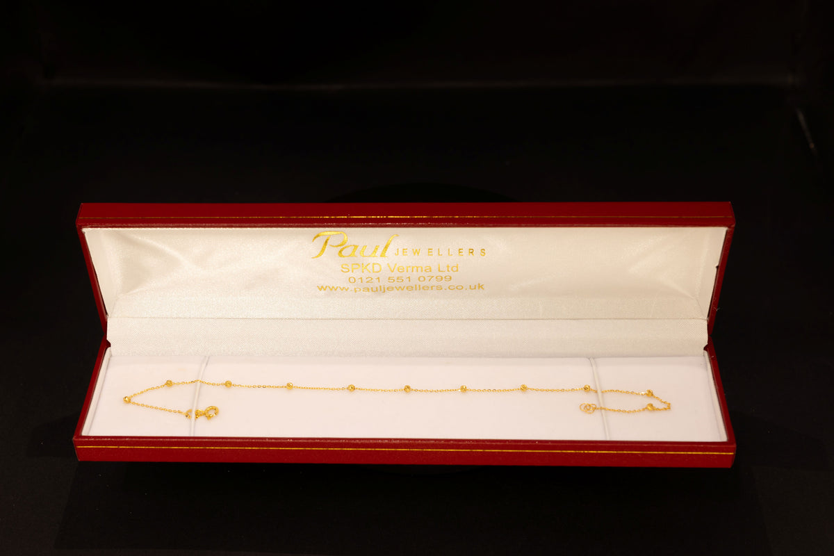 22ct Gold Beaded Ankle Chain - 10 Inch