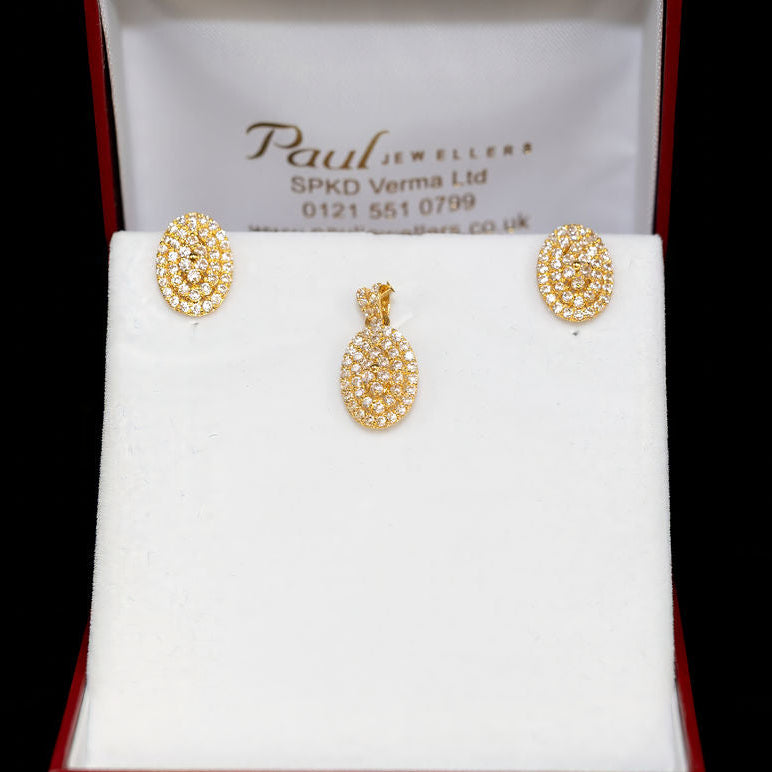 22ct Gold CZ Oval Pendant & Earring Set