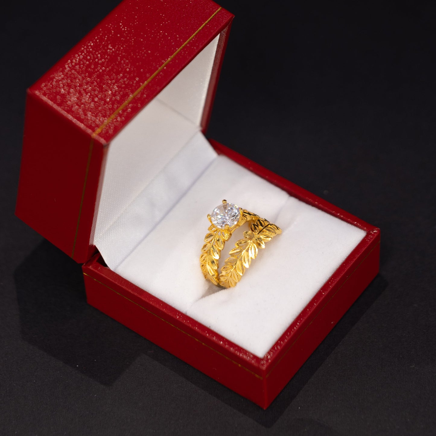 22ct Gold Leaf Design CZ Ring Set