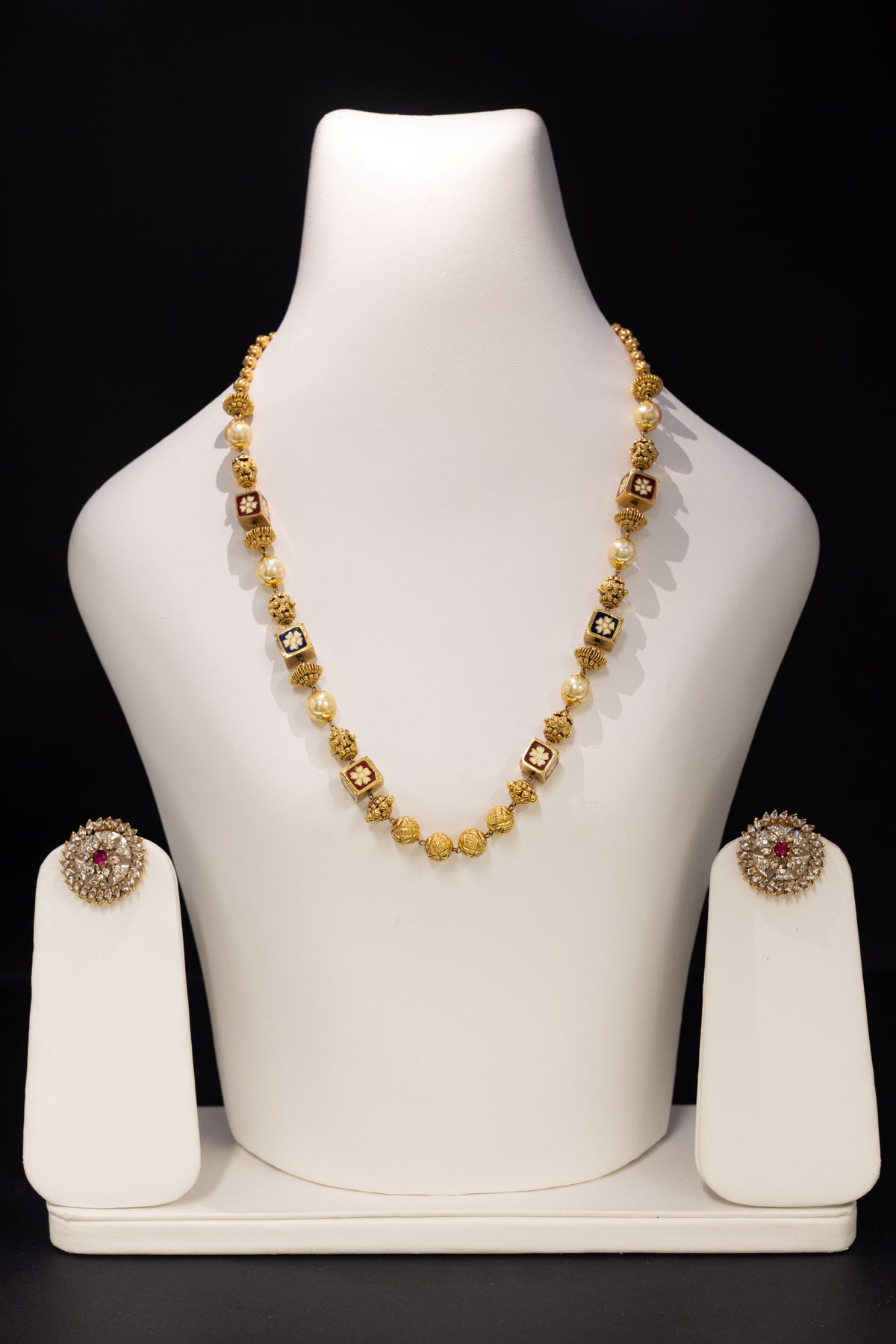 22ct Gold Antique-Inspired Pearl and Enamel Necklace
