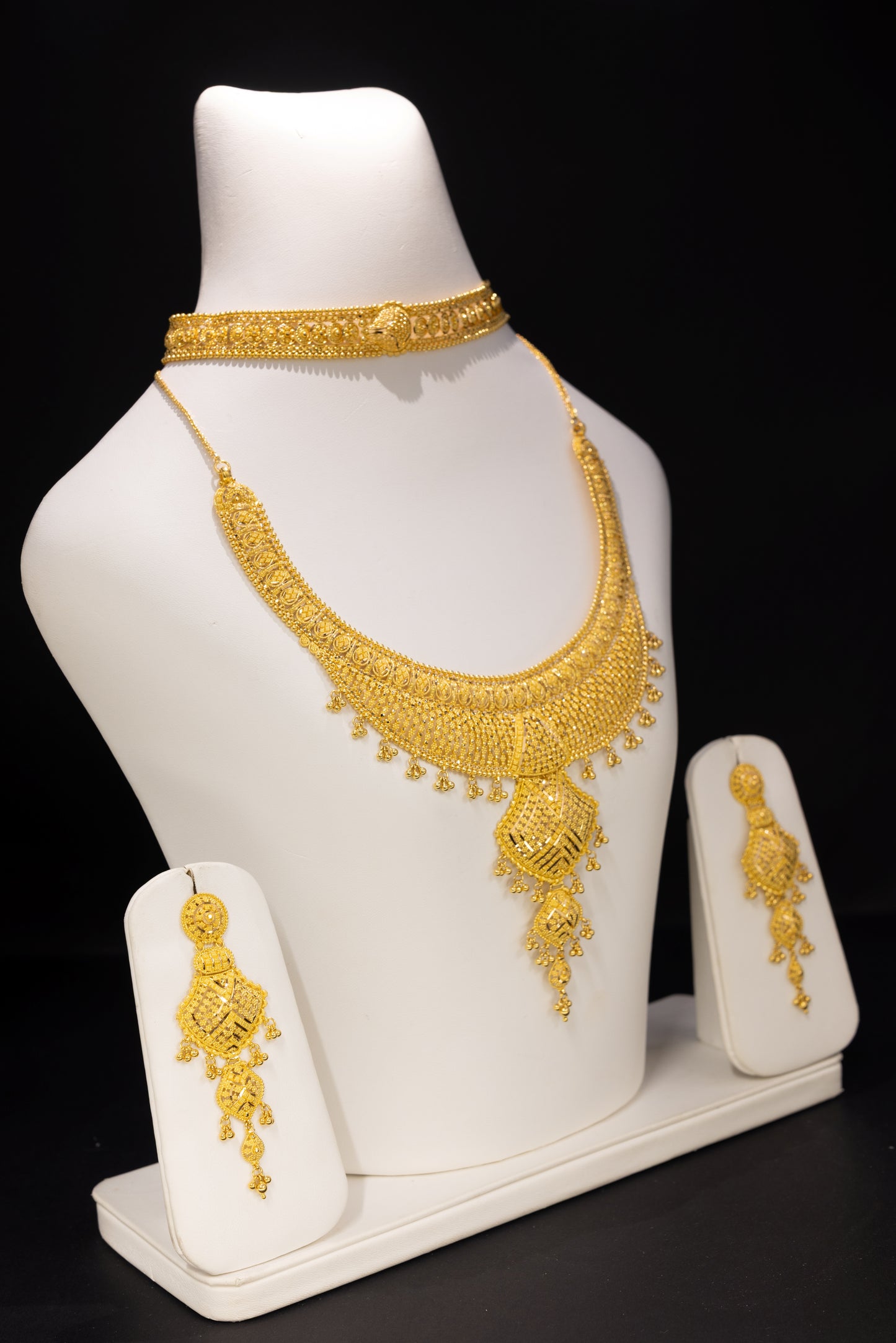 22ct Gold Layered Bridal Rani Haar, Choker and Earring Set