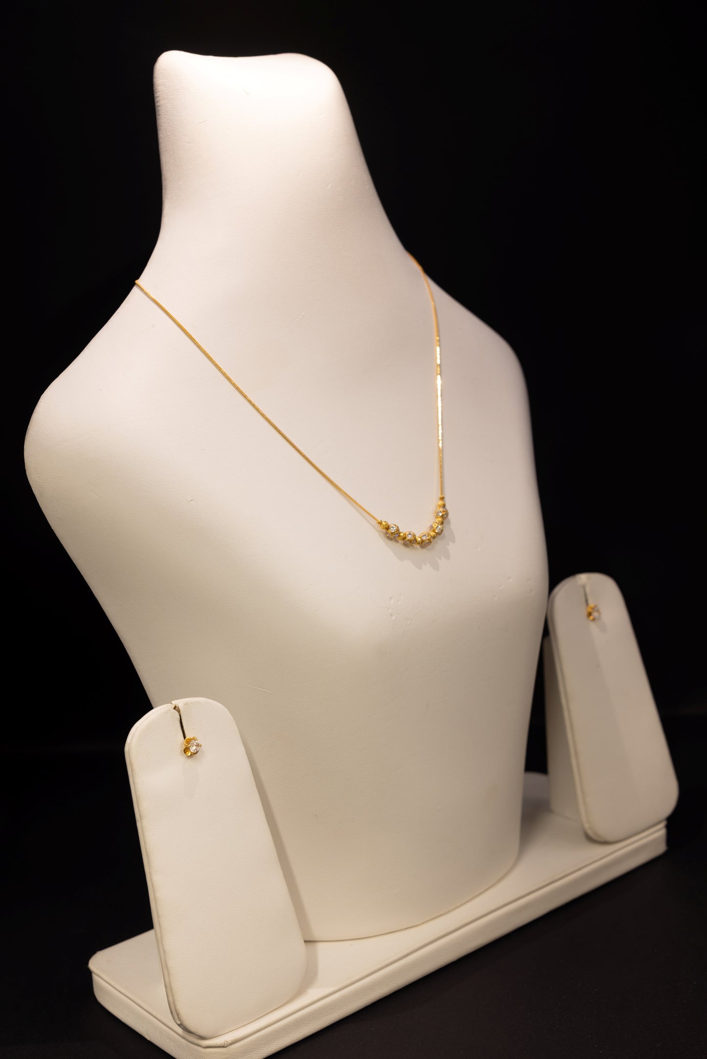 22ct Gold CZ Beaded Necklace and Stud Earring Set