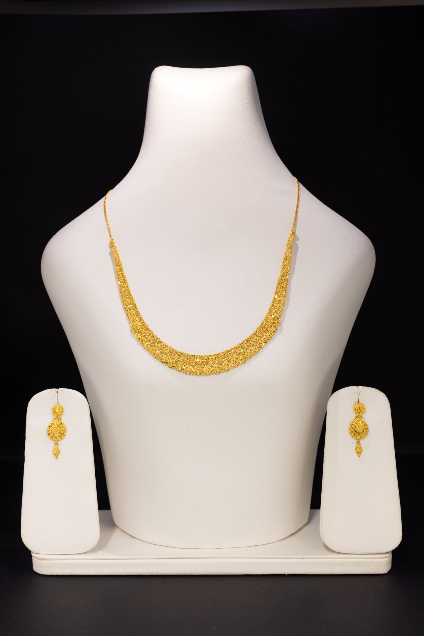 22ct Gold Traditional Beaded Necklace and Drop Earring Set