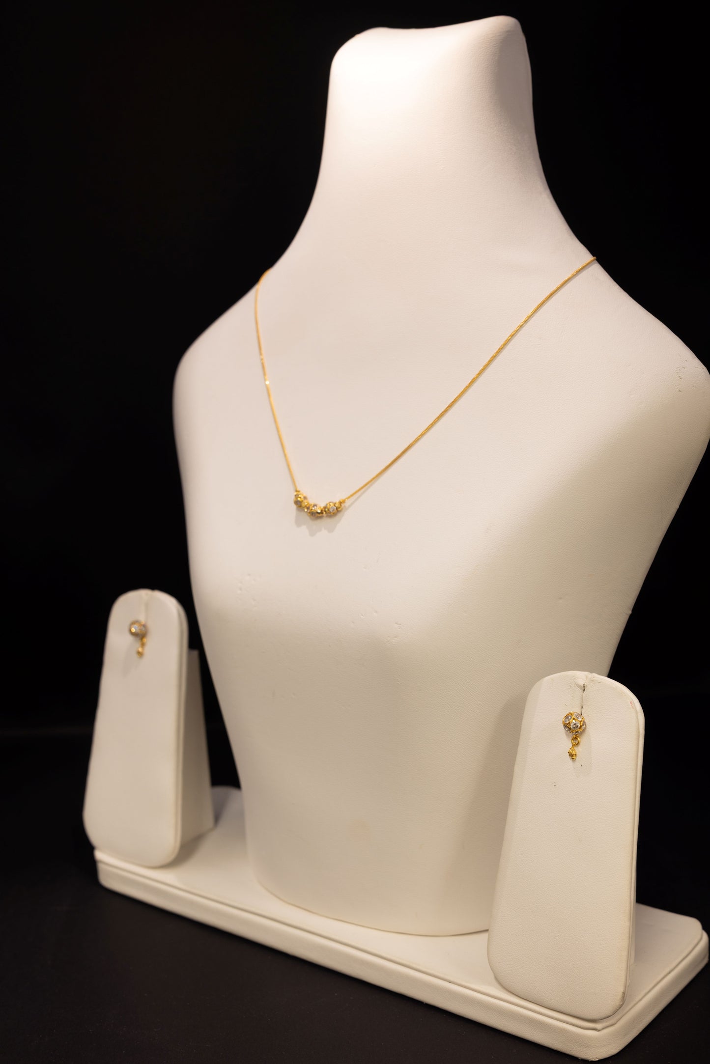 22ct Gold CZ Beaded Necklace and Stud Earring Set