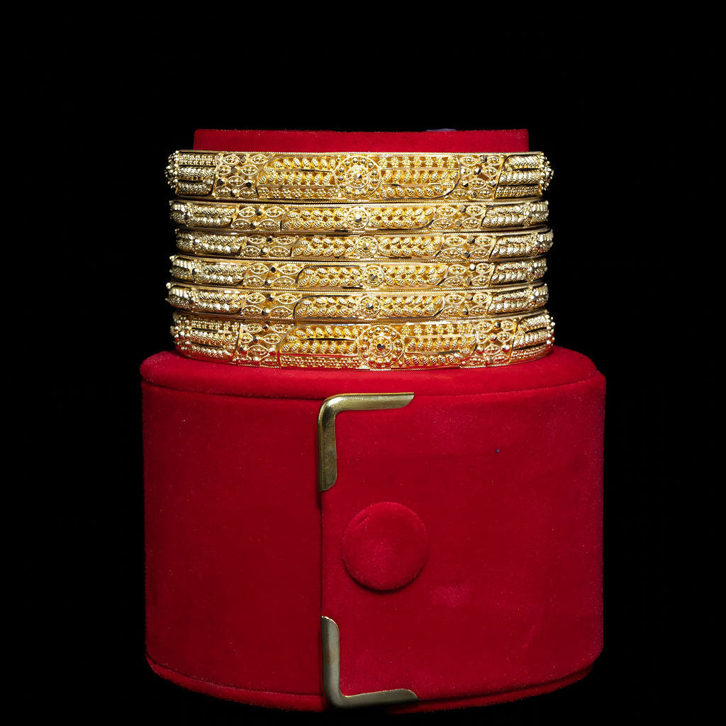 22ct Gold Traditional Floral Bangle Set of Six