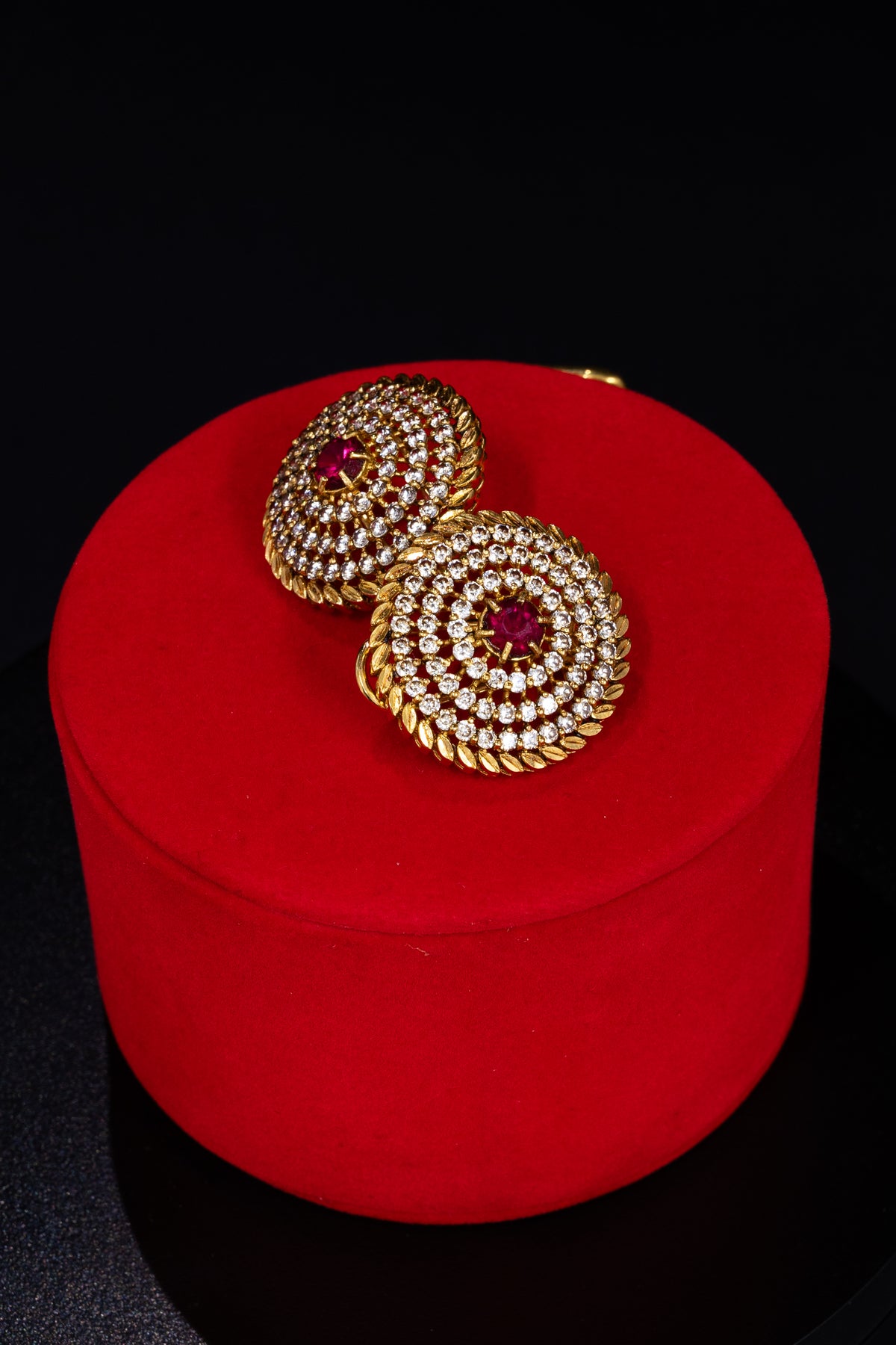 22ct Gold and Ruby Circular CZ Earrings