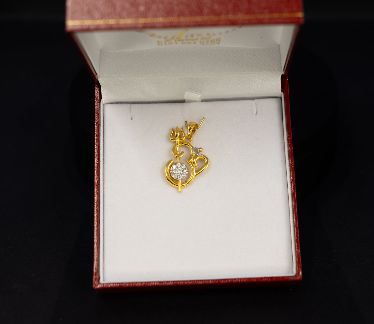 22ct Gold Aum & Trishul Pendant with CZ Stones