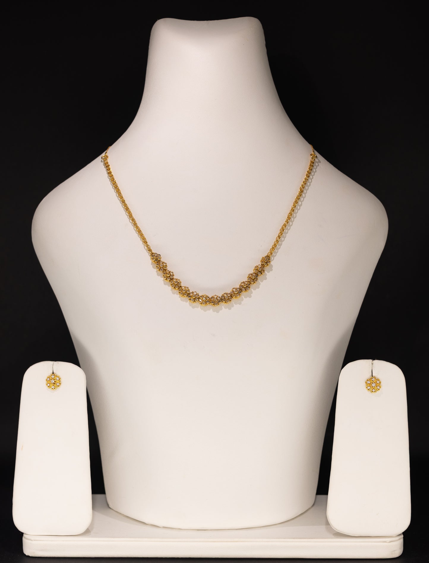 22ct Gold Floral CZ Necklace and Stud Earring Set