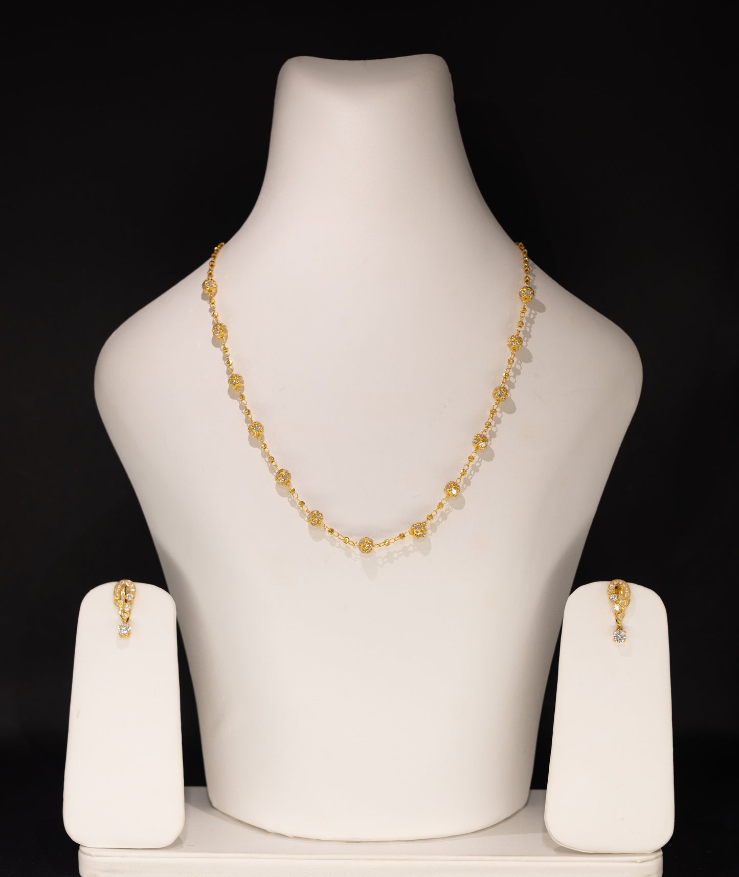 22ct Gold CZ Station Necklace and Drop Earring Set