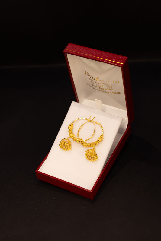 Large Beaded 22ct Gold Jhumki Hoop Earrings