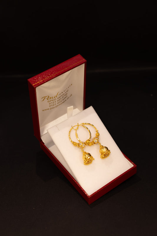 22ct Gold CZ Jhumki Hoop Earrings