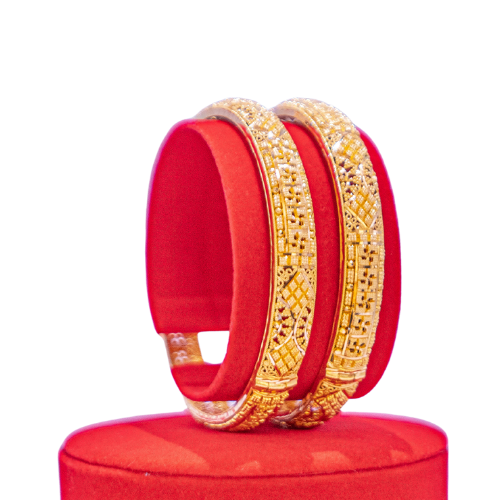 Pair of rounded Gold Bangles with Screw Fixings