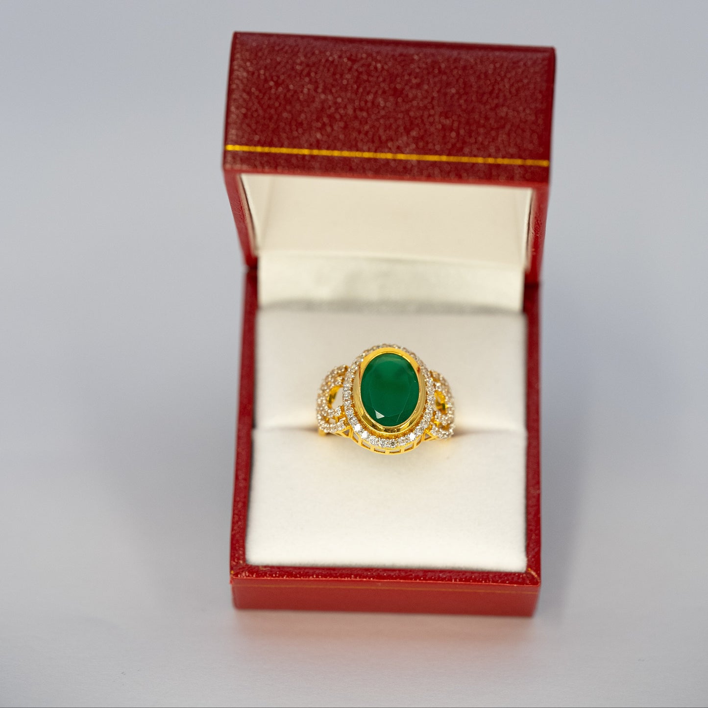 22ct Gold Ring with Green Stone and CZ Accents