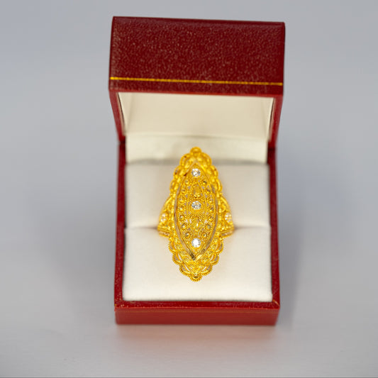 Long 22ct Gold Ring with CZ Stones