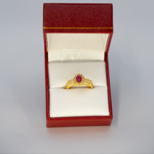 22ct Gold Ring with Ruby-Red Stone and CZ Accents