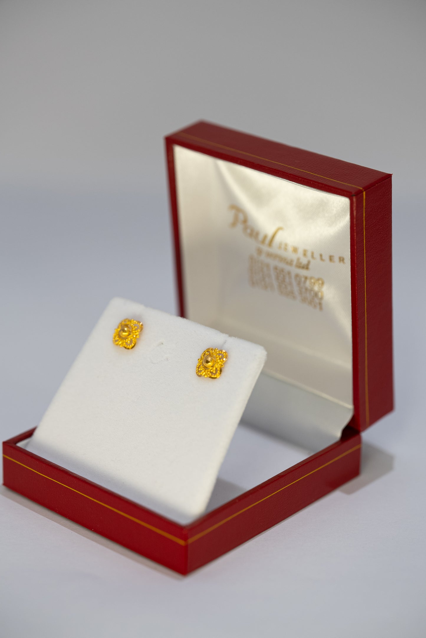 22ct Gold Square Floral Stud Earrings