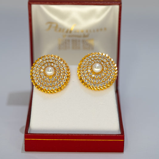 22ct Gold Round Earrings with Pearl and CZ Stones