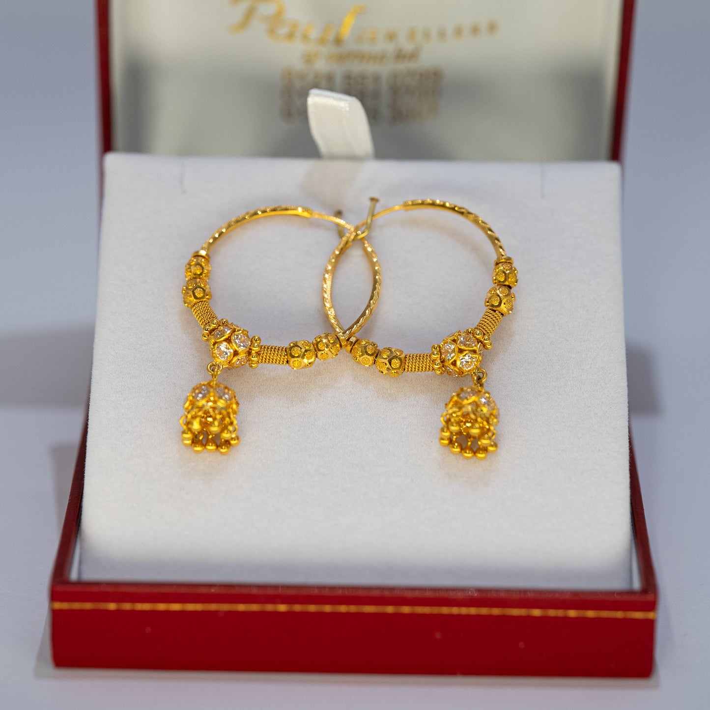 22ct Gold Hoop Earrings with Jhumki-Style Drops