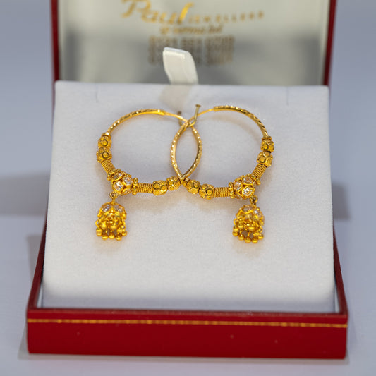 22ct Gold Hoop Earrings with Jhumki-Style Drops