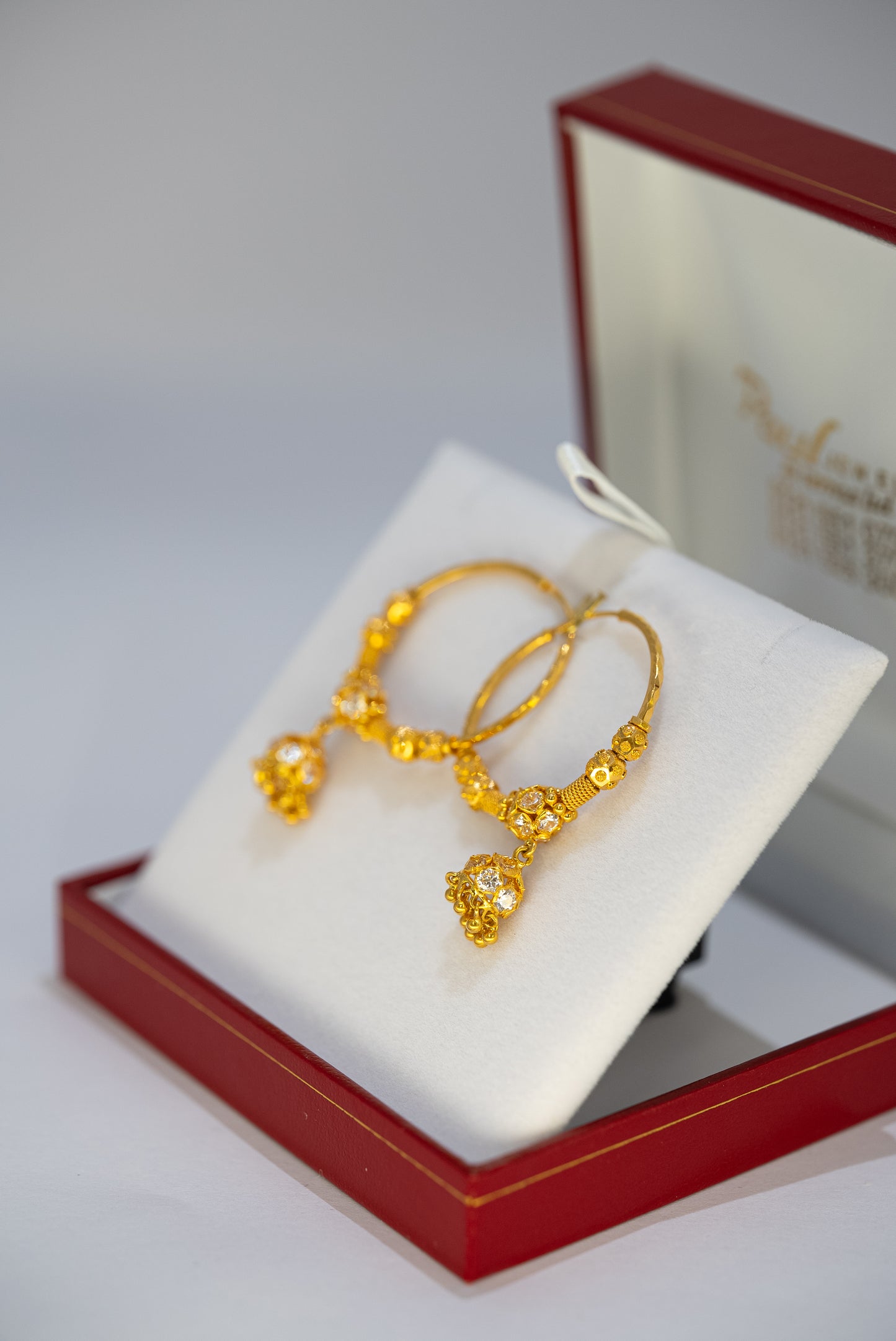 22ct Gold Hoop Earrings with Jhumki-Style Drops