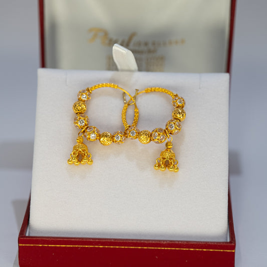 22ct Gold Hoop Earrings with Jhumki-Style Beading