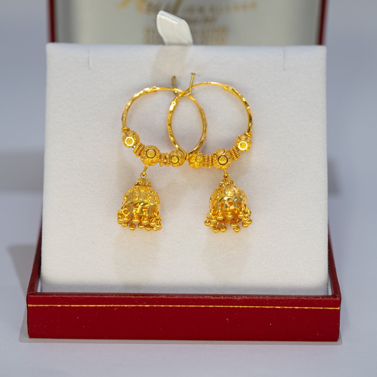 22ct Gold Hoop Earrings with Large Jhumki Drops