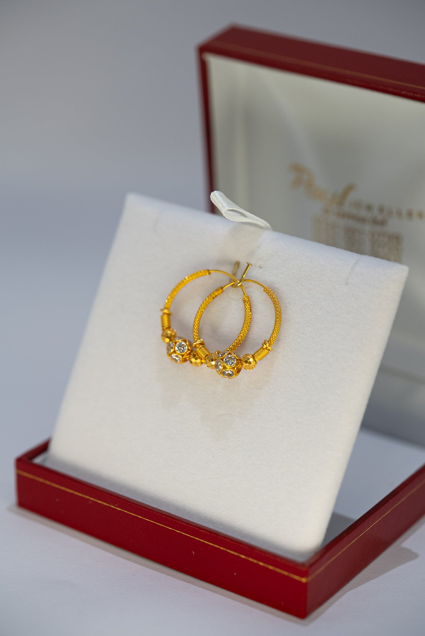 22ct Gold Hoop Earrings with CZ Bead Detailing