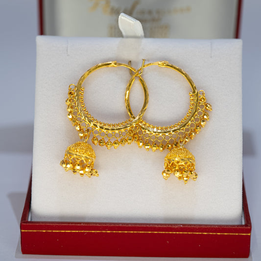 22ct Gold Hoop Earrings with Statement Jhumki Drops