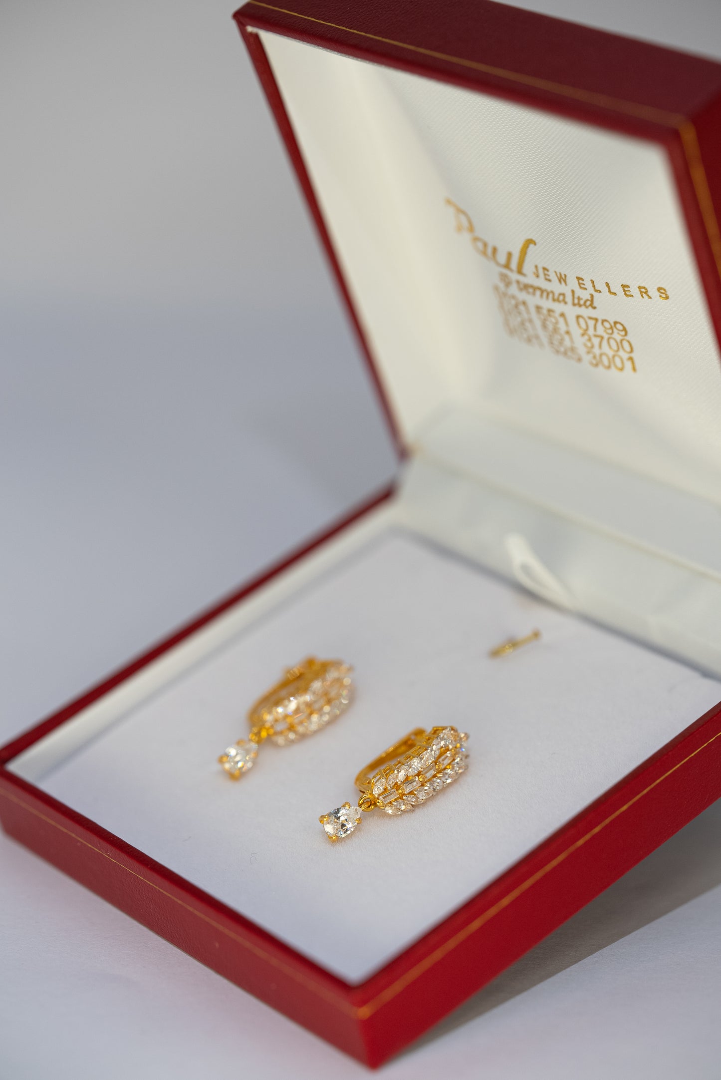 22ct Gold Drop Earrings with Double Row CZ Stones