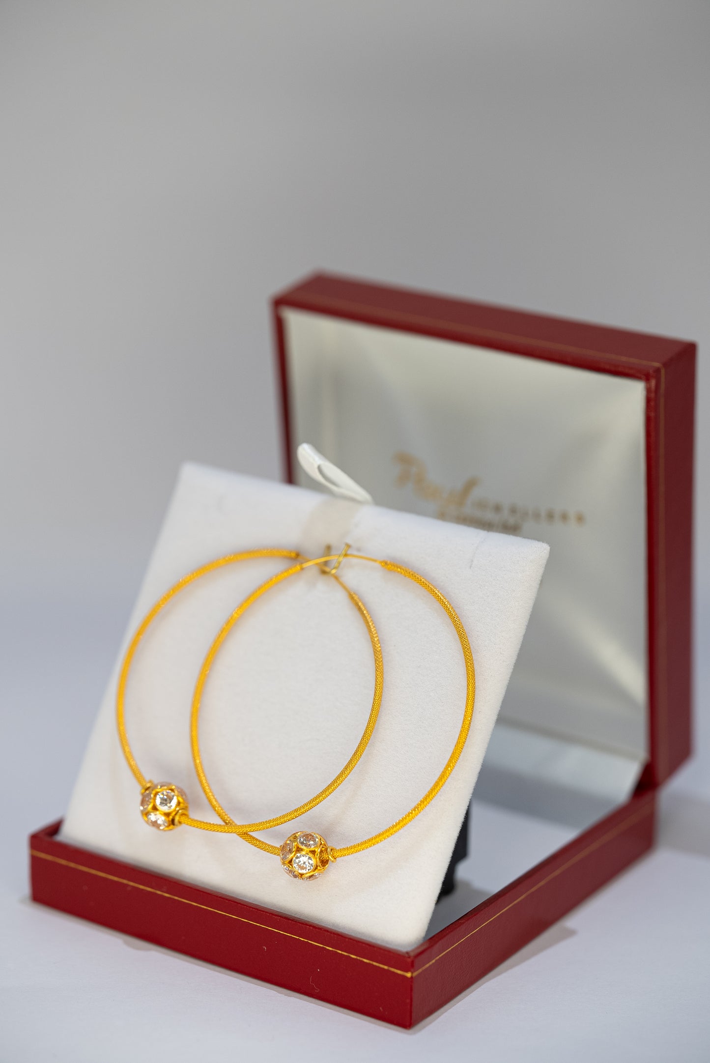 22ct Gold Large Hoop Earrings with CZ Beads