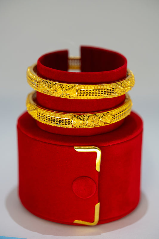 Classic 22ct Gold Karas with Textured Floral Detailing
