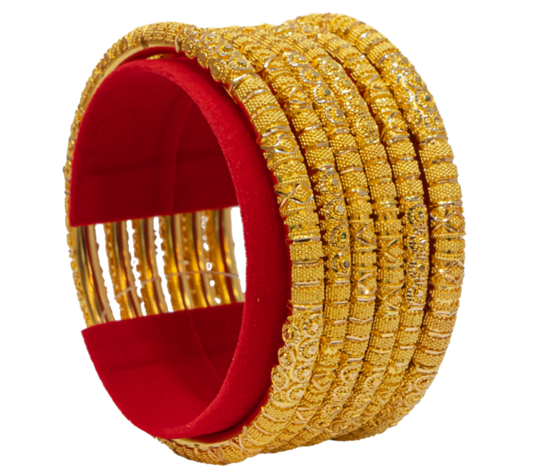 Six Bangle Set in Beaded Gold Design