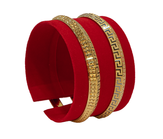 Two Gold Bangles with Greek Key Design