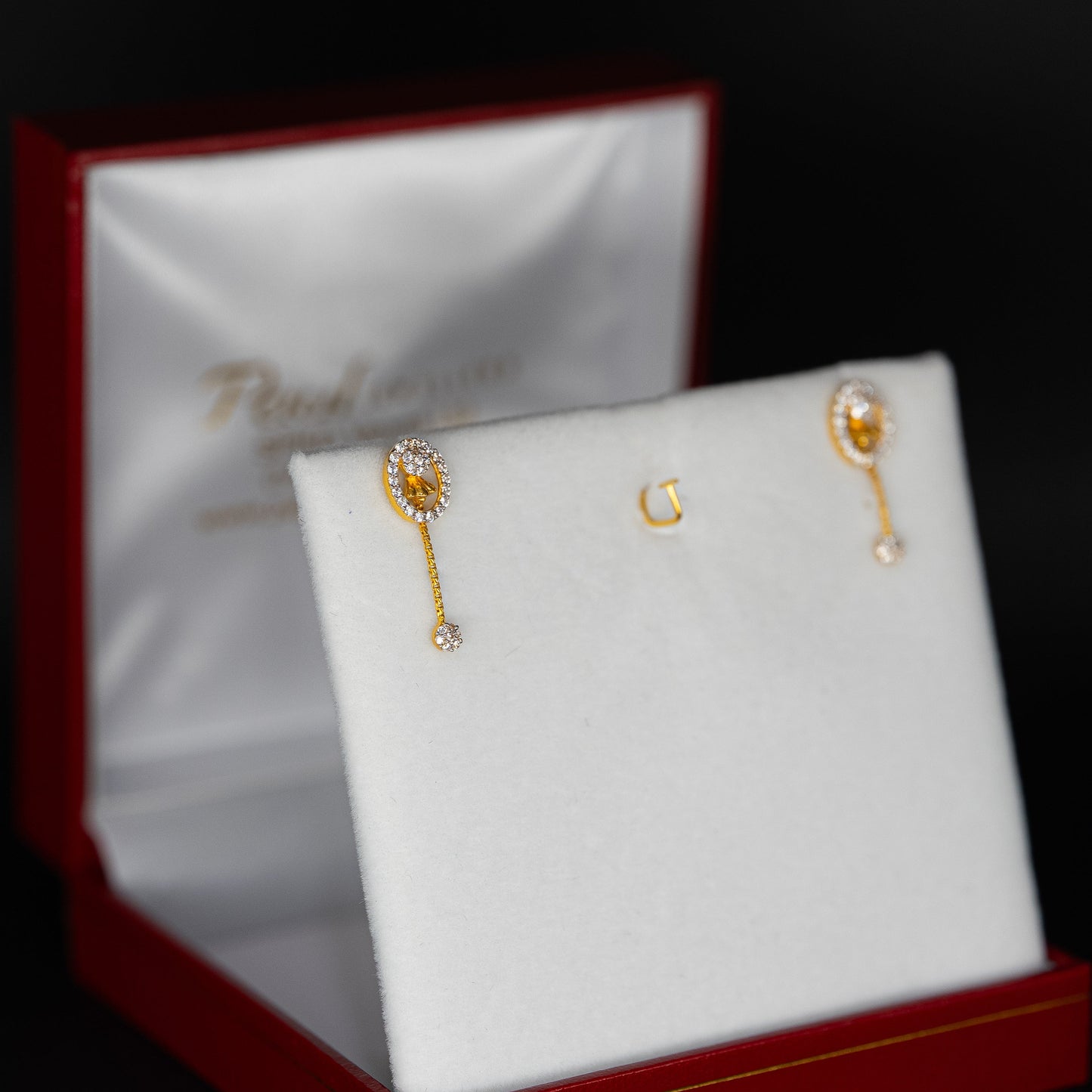 22ct Gold Drop Stud Earrings with CZ Detail