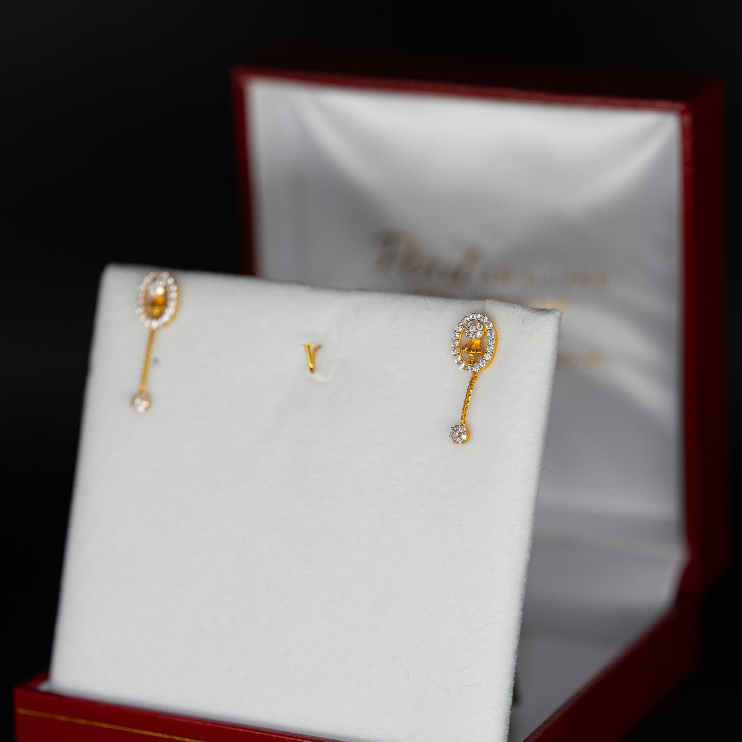 22ct Gold Drop Stud Earrings with CZ Detail