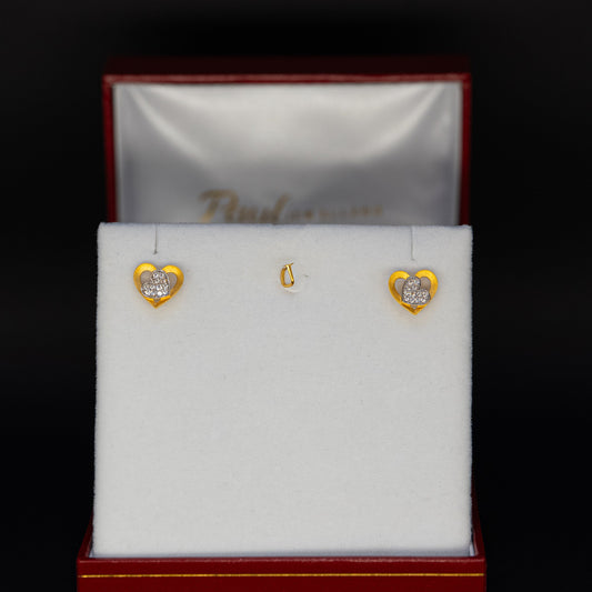 22ct Gold Heart Stud Earrings with CZ Centre