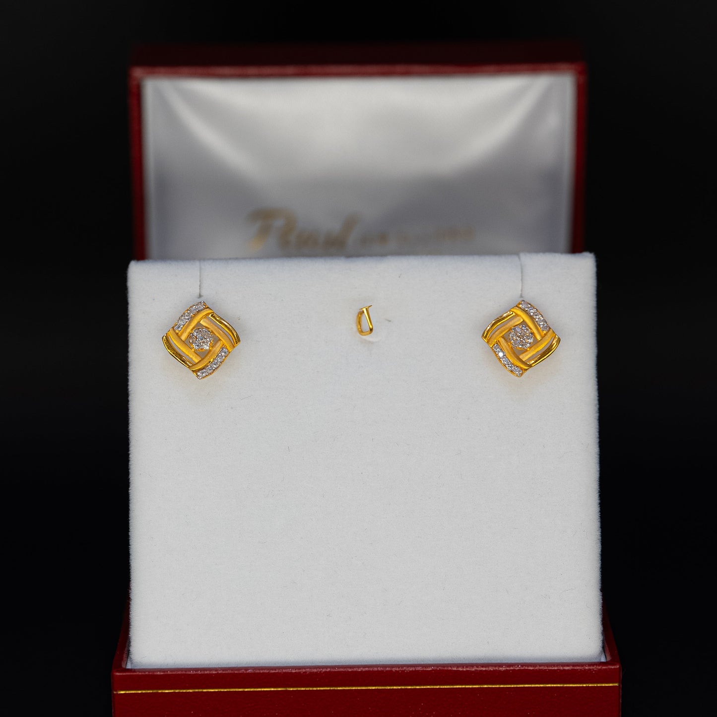 22ct Gold Geometric CZ Stud Earrings